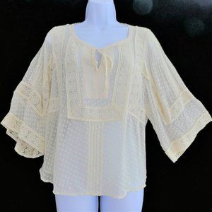 SiLK Meadow Rue Blouse Swiss Dot Lace Square Boho Creme Anthropologie S